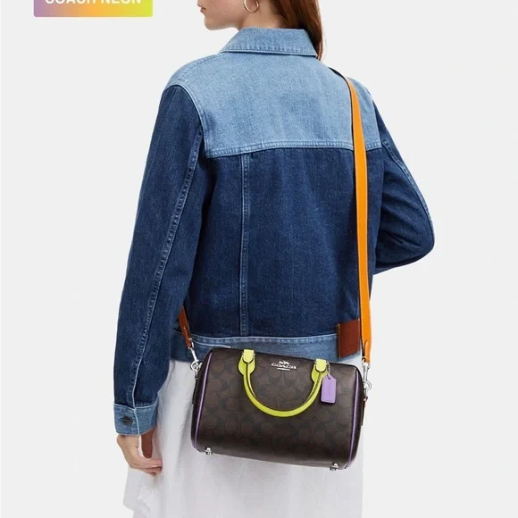 Coach Rowan Satchel Bag - Neon Colorblock Signature Canvas - NWOT - Picture 6 of 7